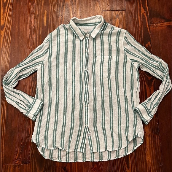 RAILS Charli Button Down Shirt Cordova Stripe Green and White Linen Rayon - Picture 2 of 8
